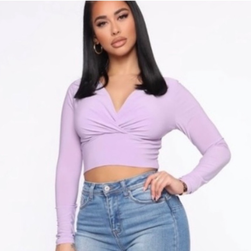 Fashion Nova Lavender Cropped Long Sleeve Top Size Small